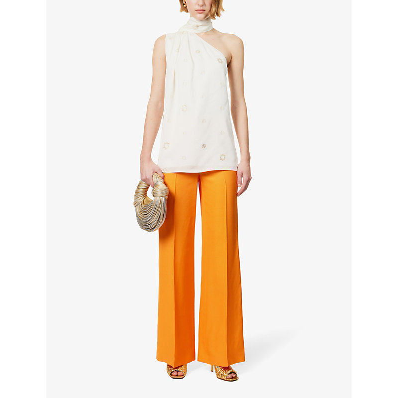 Shop Stella Mccartney Women's Bright Orange Structured-waistband Flared-leg High-rise Woven Trousers