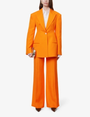 Shop Stella Mccartney Peak-lapel Padded-shoulder Woven Blazer In Bright Orange