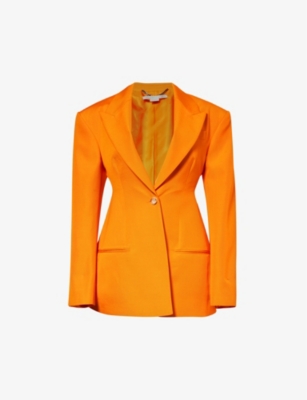 Stella Mccartney Womens Bright Orange Peak-lapel Padded-shoulder Woven Blazer
