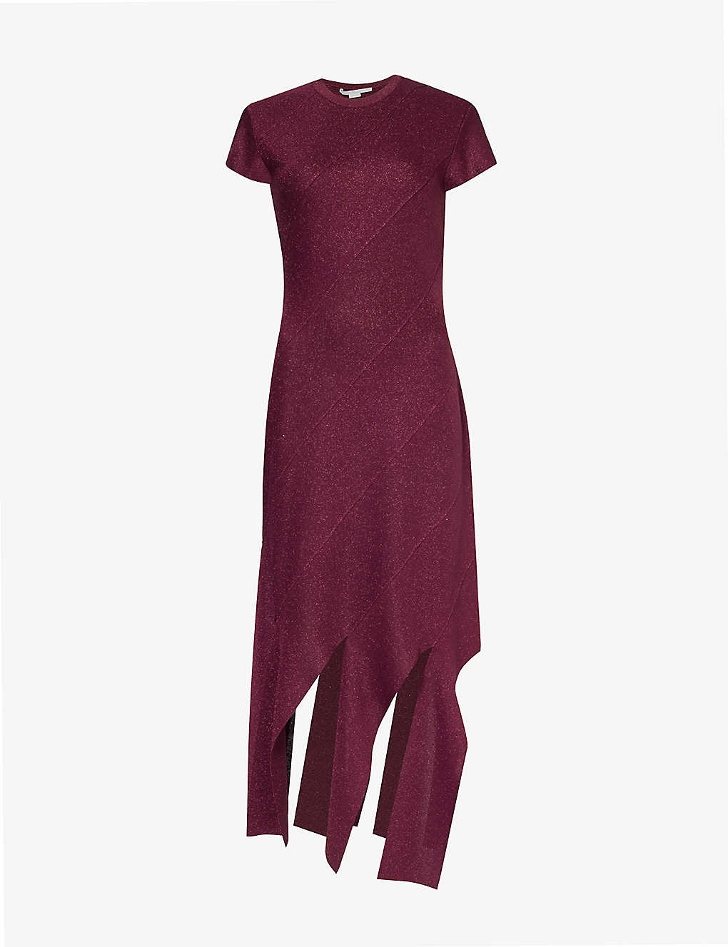 Stella Mccartney Womens Burgundy Metallic Split-hem Knitted Midi Dress