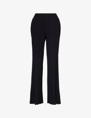 Stella Mccartney Womens Black Ruffle-trim Elasticated-waist Straight-leg Mid-rise Knitted Trousers