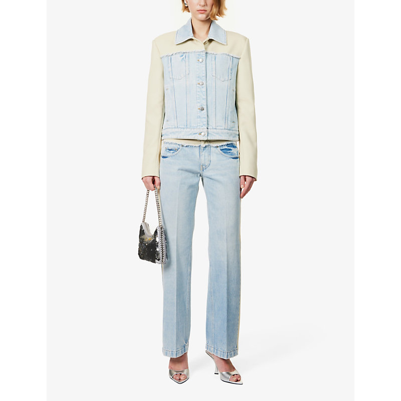 Shop Stella Mccartney Women's Light Blue Mix Fabric Contrast Regular-fit Denim Jacket