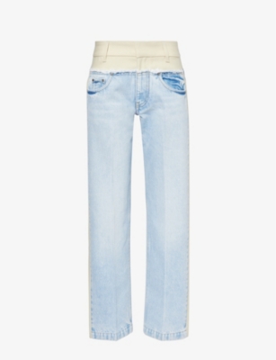 Stella Mccartney Womens Light Blue Mix Fabric Contrast-panel Side-stripe Straight-leg Jeans