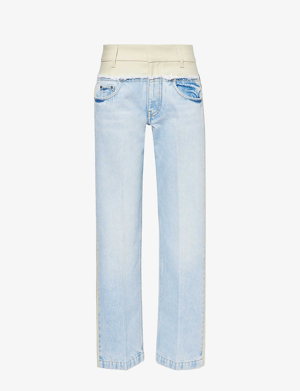 Stella Mccartney Womens Light Blue Mix Fabric Contrast-panel Side-stripe Straight-leg Jeans