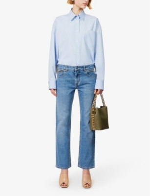 Shop Stella Mccartney Women's Sky Blue Oversized Patch-pocket Cotton Shirt