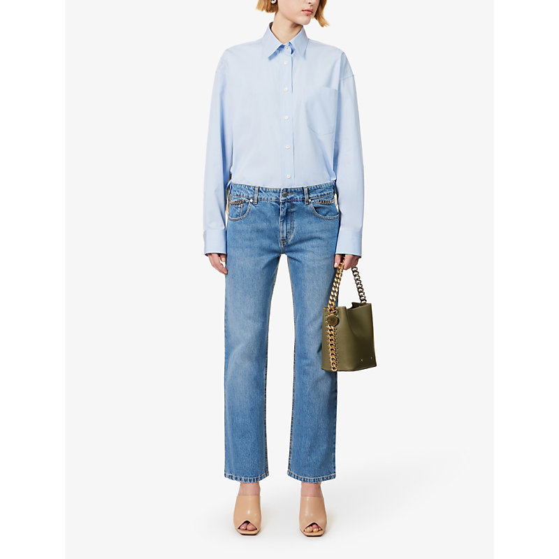 Shop Stella Mccartney Women's Sky Blue Oversized Patch-pocket Cotton Shirt