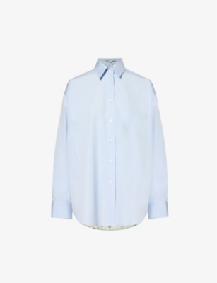 Shop Stella Mccartney Oversized Patch-pocket Cotton Shirt In Sky Blue