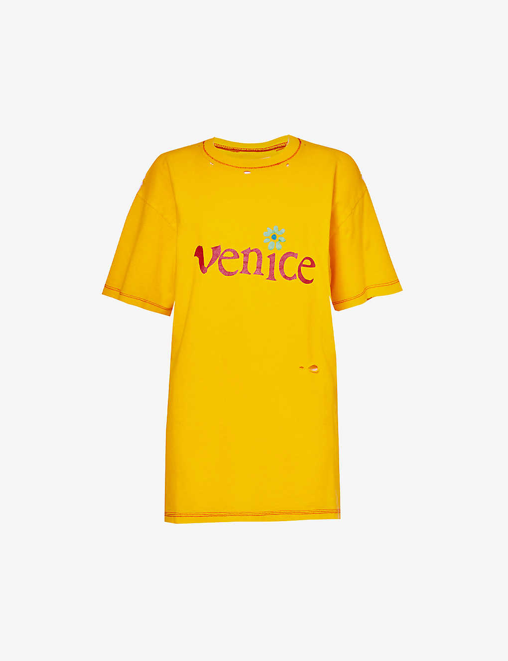Erl Womens Yellow Venice Graphic-print Crewneck Cotton-jersey T-shirt