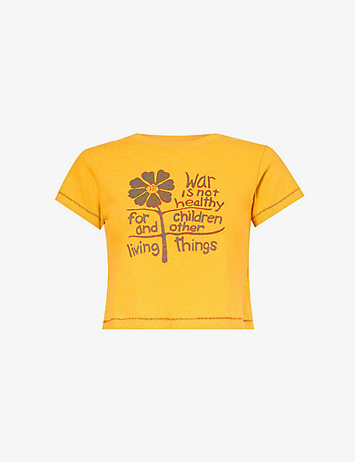 ERL: Cropped text-print cotton T-shirt