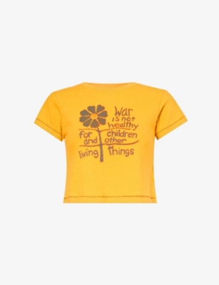 Shop Erl Women's Orange Cropped Text-print Cotton T-shirt