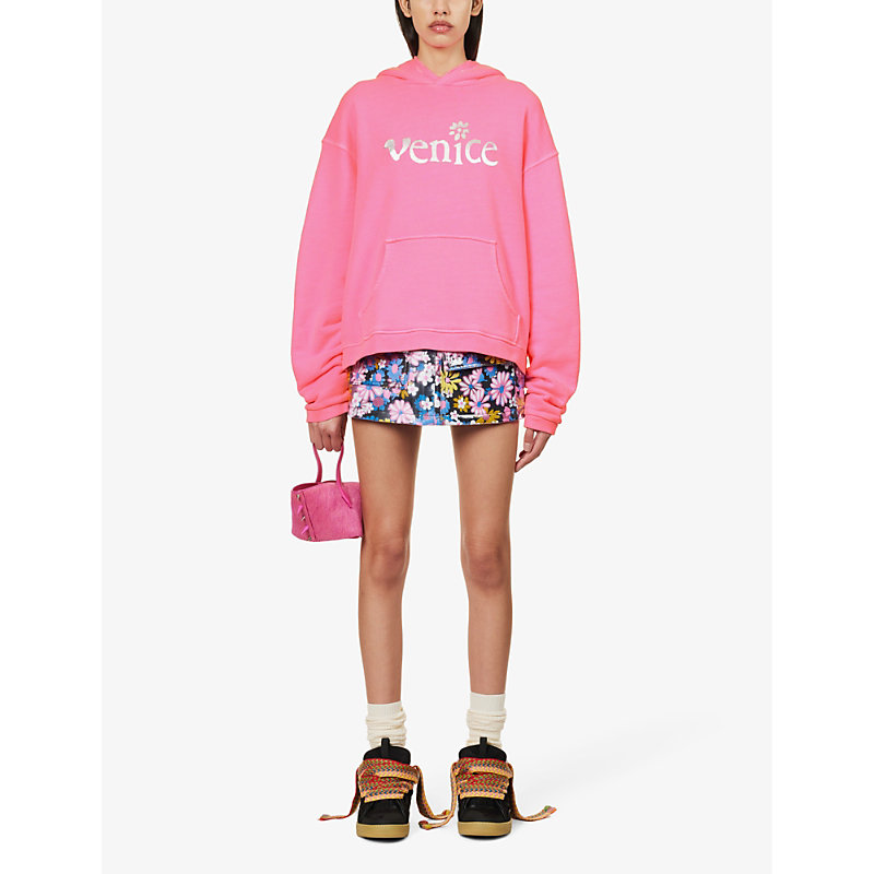Shop Erl Women's Pink Venice Graphic-print Relaxed-fit Cotton Hoody