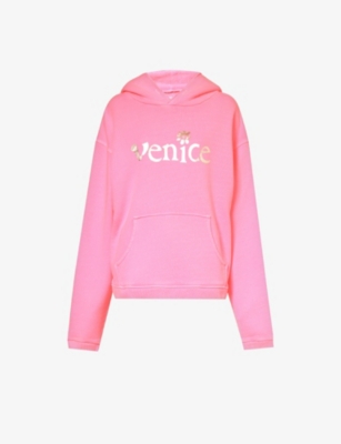 Shop Erl Womens Pink Venice Graphic-print Relaxed-fit Cotton Hoody