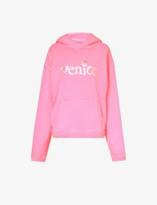 Shop Erl Women's Pink Venice Graphic-print Relaxed-fit Cotton Hoody