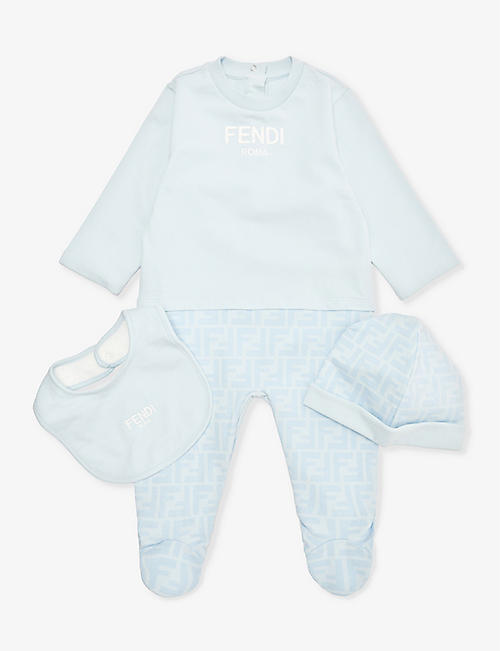 FENDI: Brand-embroidered long-sleeved three-piece stretch-cotton set 1-9 months