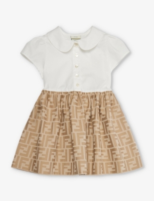 FENDI: Logo-print cotton dress 9-24 months