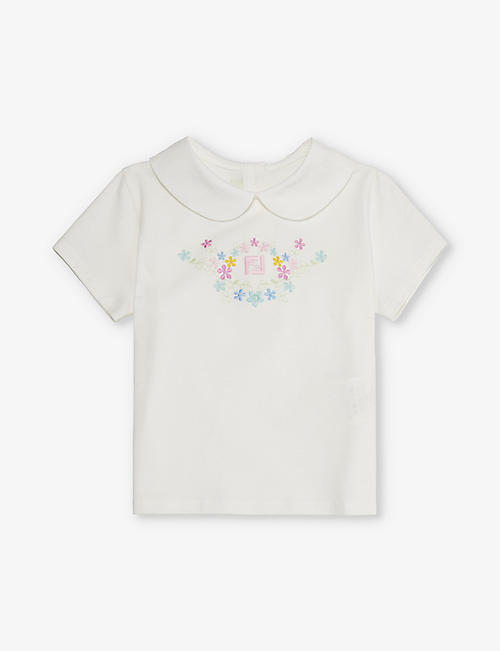 FENDI: Floral-embroidered stretch-cotton T-shirt 9-24 months