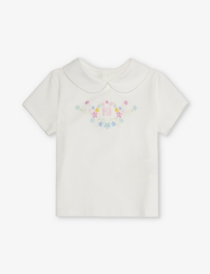 Shop Fendi Gesso Floral-embroidered Stretch-cotton T-shirt 9-24 Months