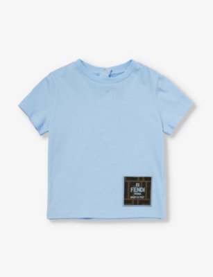 Fendi Babies'  Casper Logo-patch Cotton-jersey T-shirt 9-24 Months In Light Blue