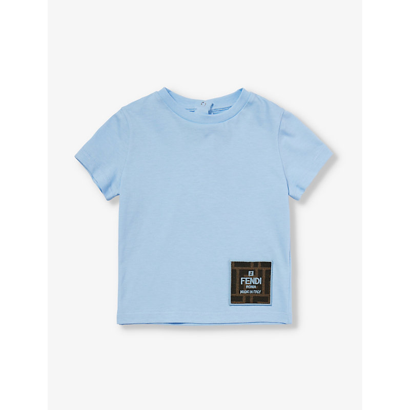 Fendi Babies'  Casper Logo-patch Cotton-jersey T-shirt 9-24 Months In Light Blue