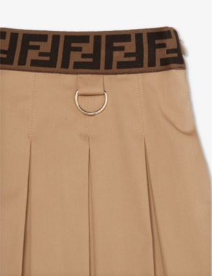 Shop Fendi Branded-waistband Pleated Cotton Skirt 8-12 Years In Trench