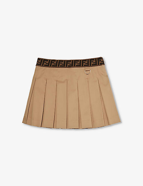 FENDI: Branded-waistband pleated cotton skirt 8-12 years