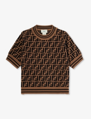 Fendi Kids' Ff Monogram-logo Knitted Top In Zucca