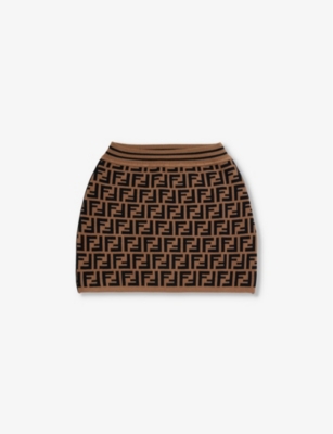 Fendi Kids' Knit Ff Monogram Skirt In Pumpkin