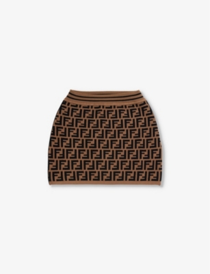 Shop Fendi Ff Monogram-logo Knitted Skirt In Zucca