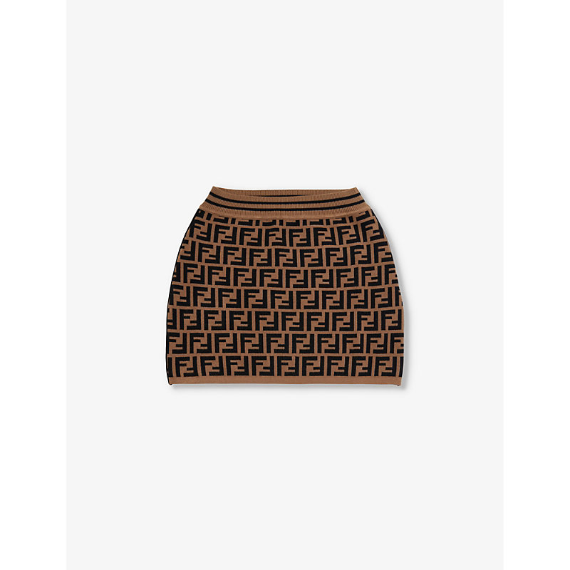 Fendi Kids' Knit Ff Monogram Skirt In Pumpkin