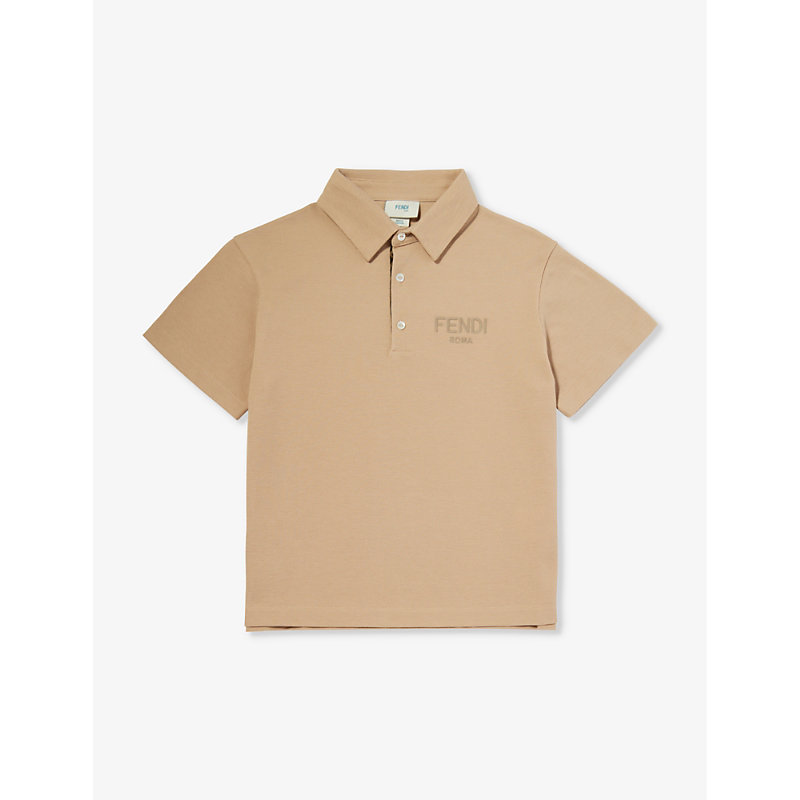 Fendi Kids' Logo Embroidered Polo Shirt In Beige