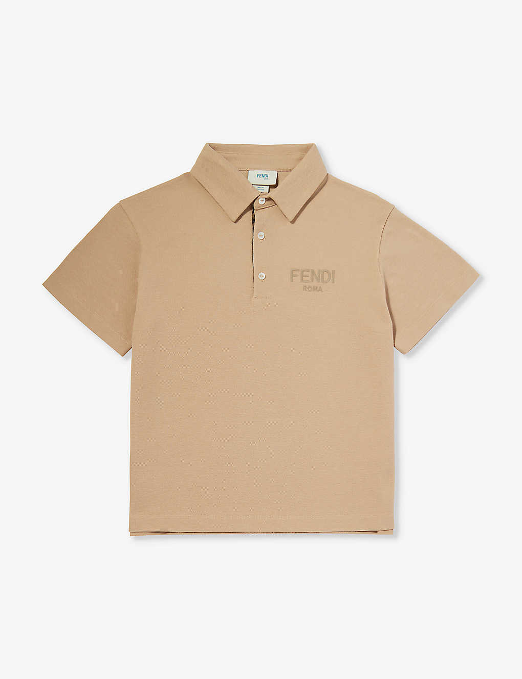 Shop Fendi Logo-embroidered Short-sleeve Cotton-piqué Polo Shirt 8-12 Years In Semolino