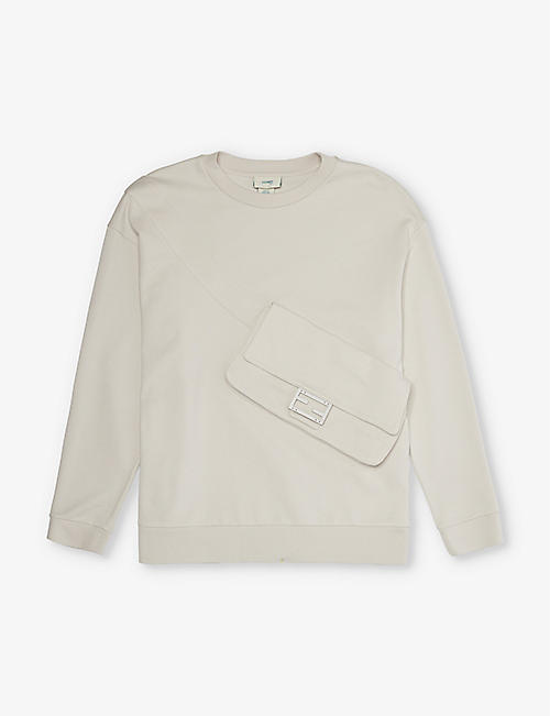 FENDI: Logo patch-pocket cotton-jersey sweatshirt 10-12 years