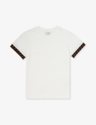 Shop Fendi Boys Gesso Kids Logo-embroidered Short-sleeve Cotton-jersey T-shirt 6-12 Years