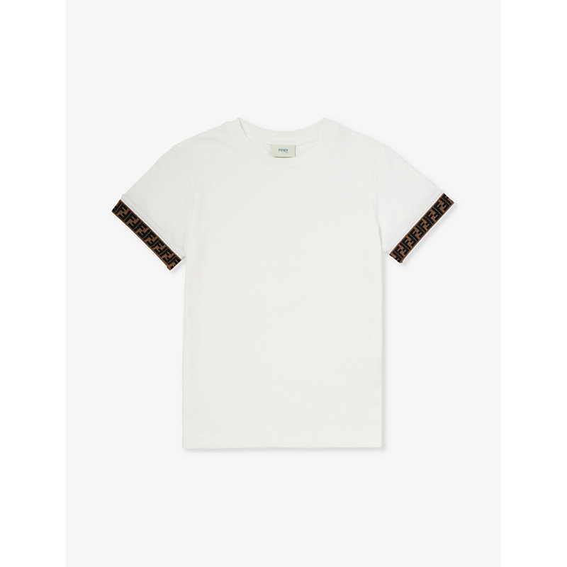 Fendi Boys Gesso Kids Logo-embroidered Short-sleeve Cotton-jersey T-shirt 6-12 Years In White