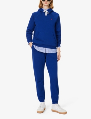 Shop Polo Ralph Lauren Logo-embroidered Elasticated-waist Cotton-blend Jogging Bottoms In Sporting Royal