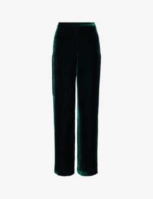 Shop Polo Ralph Lauren Women's Jade High-rise Straight-leg Silk-blend Velvet Trousers