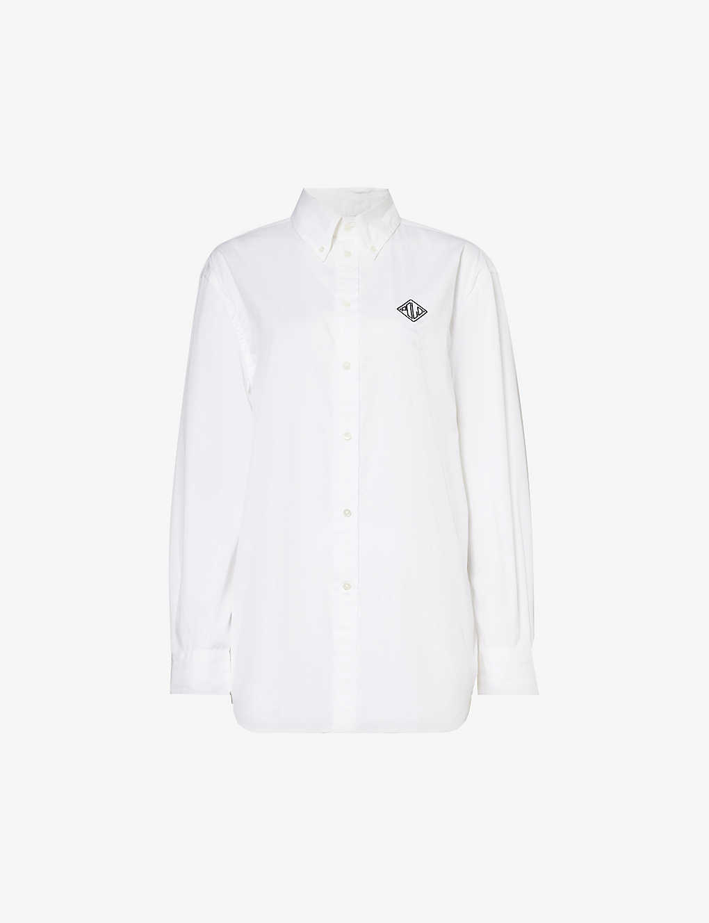 Polo Ralph Lauren Womens White Logo-embroidered Relaxed-fit Cotton-poplin Shirt
