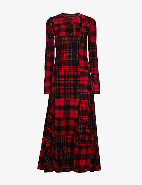 POLO RALPH LAUREN: Checked round-neck cotton-knit maxi dress