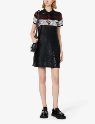 Shop Polo Ralph Lauren Womens Black Nordic Sequin Sequin-embellished Relaxed-fit Cotton Mini Dress
