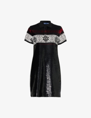 Shop Polo Ralph Lauren Women's Black Nordic Sequin Sequin-embellished Relaxed-fit Cotton Mini Dress