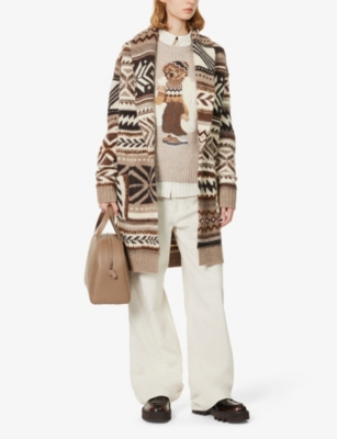Shop Polo Ralph Lauren Women's Natural Multi Fair Isle-pattern Relaxed-fit Wool-blend Cardigan