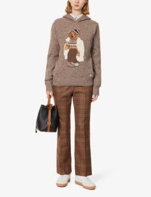 Shop Polo Ralph Lauren Women's Brown Marle Muli Polo Bear Graphic-intarsia Wool And Cashmere-blend Hoody