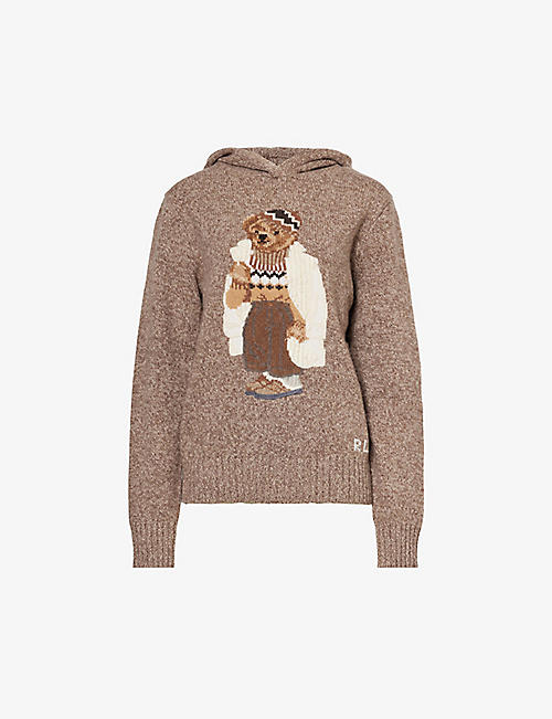 POLO RALPH LAUREN: Polo Bear graphic-intarsia wool and cashmere-blend hoody