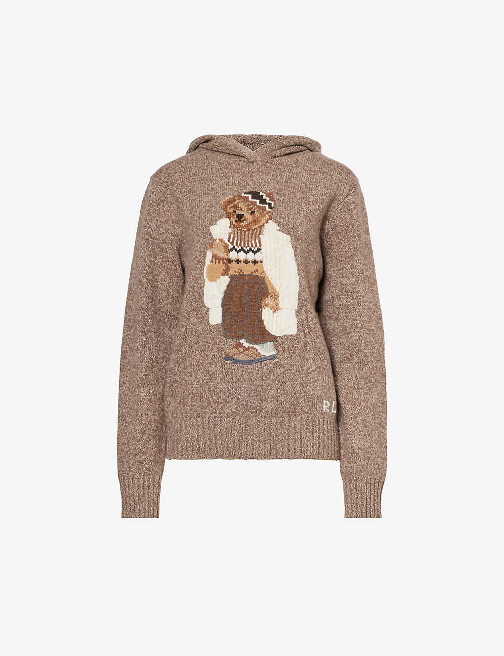 Polo Ralph Lauren Womens Brown Marle Muli Polo Bear Graphic-intarsia Wool And Cashmere-blend Hoody