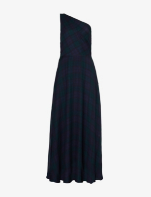 Shop Polo Ralph Lauren Womens 1503 Blackwatch Plaid Noah Checked One-shoulder Crepe Maxi Dress