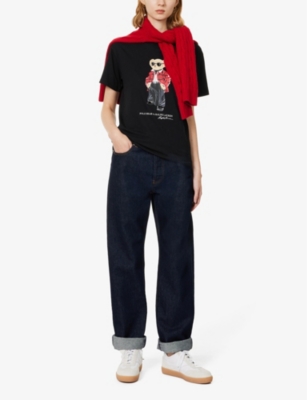 Shop Polo Ralph Lauren Women's Polo Black Holiday Bear Cotton-jersey T-shirt