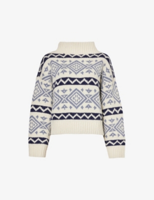Polo Ralph Lauren Geometric-jacquard High-neck Wool-blend Sweater In Blue