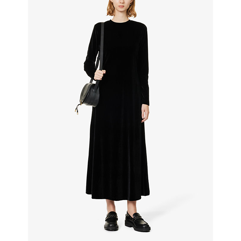 Shop Polo Ralph Lauren Women's Polo Black Slim-fit Stretch-velvet Maxi Dress