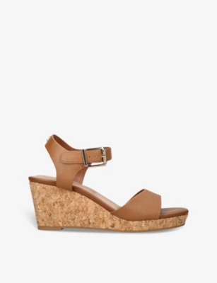 CARVELA: Sadie logo-embellished faux-leather heeled wedges