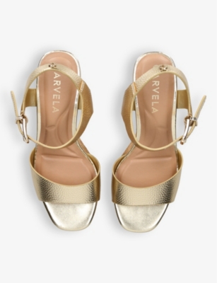 Shop Carvela Women's Gold Sadie Stud-embellished Leather Wedge Sandals
